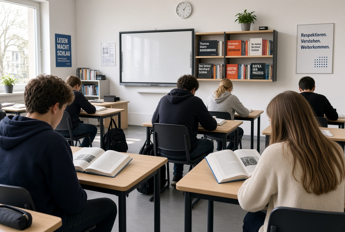 Modernes Klassenzimmer mit Literaturunterricht